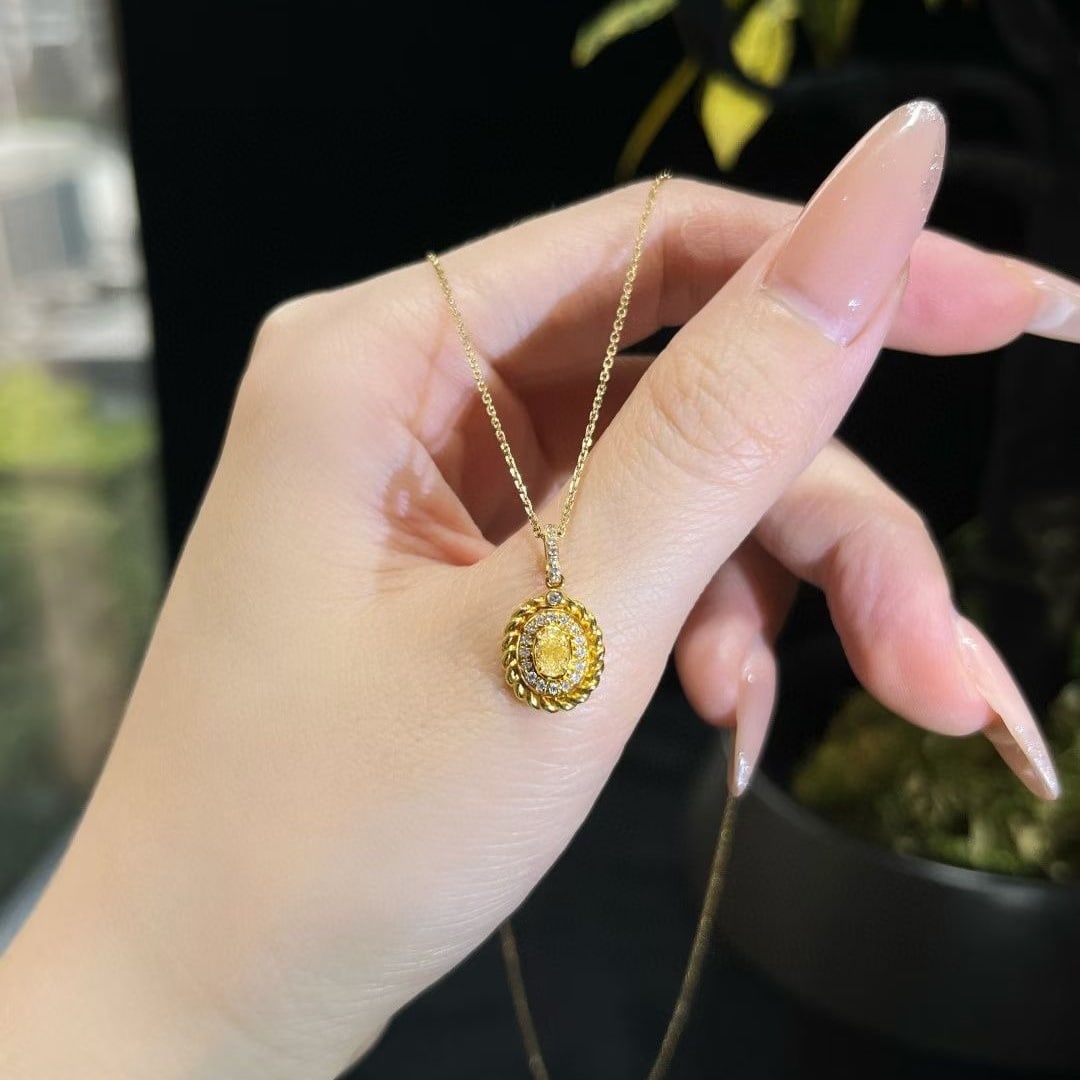 14k Gold 0.32 Ctw Natural Yellow Diamond & Diamond Necklace - 3