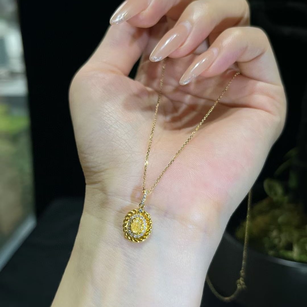 14k Gold 0.32 Ctw Natural Yellow Diamond & Diamond Necklace - 4