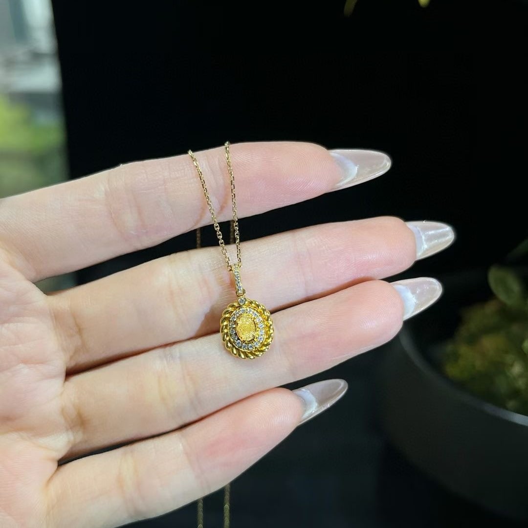 14k Gold 0.32 Ctw Natural Yellow Diamond & Diamond Necklace - 5