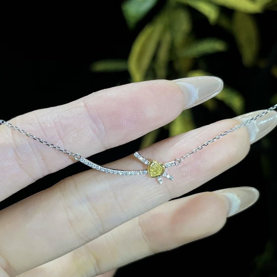 14k Gold 0.27 Ctw Natural Yellow Diamond & Diamond Necklace - 2