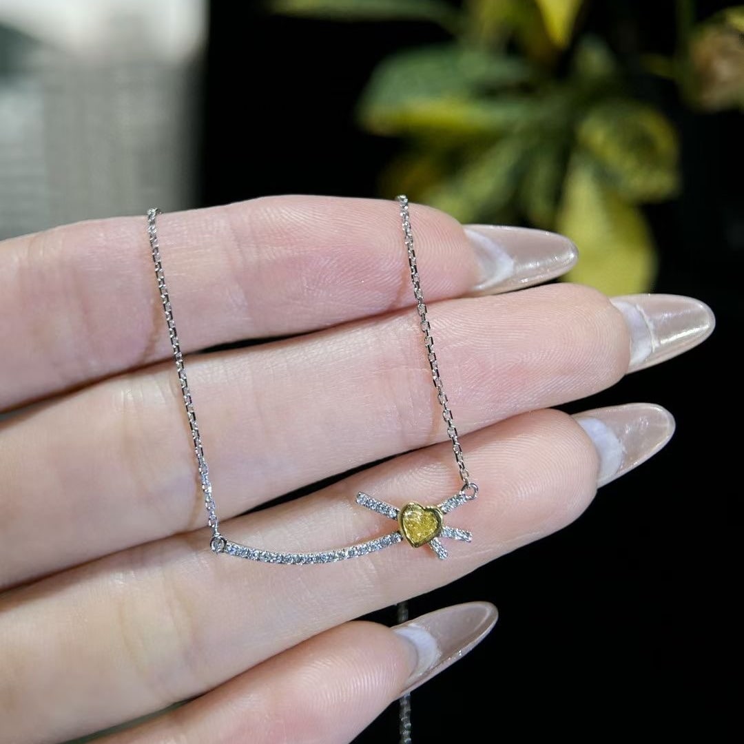 14k Gold 0.27 Ctw Natural Yellow Diamond & Diamond Necklace - 3