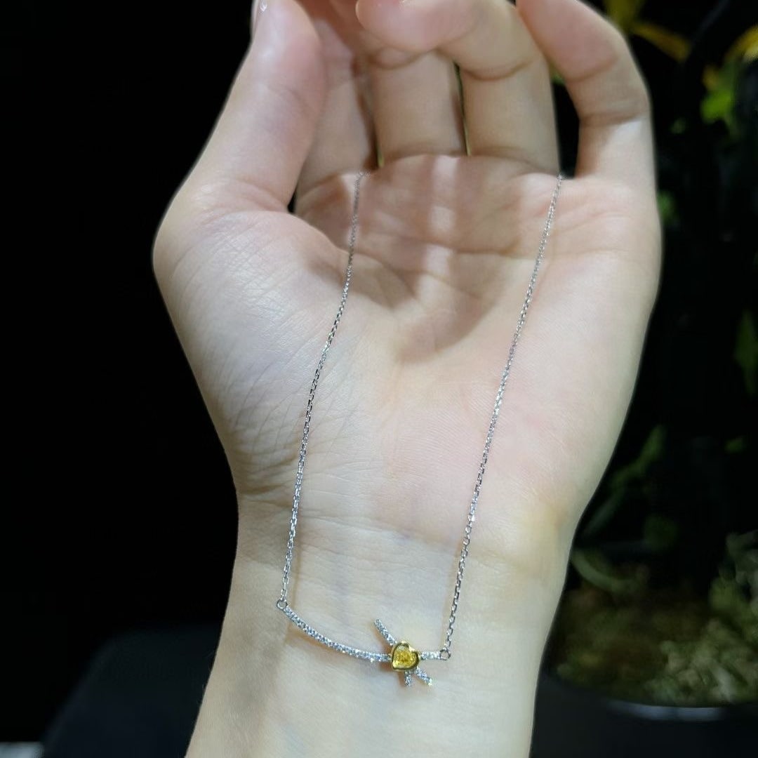 14k Gold 0.27 Ctw Natural Yellow Diamond & Diamond Necklace - 4