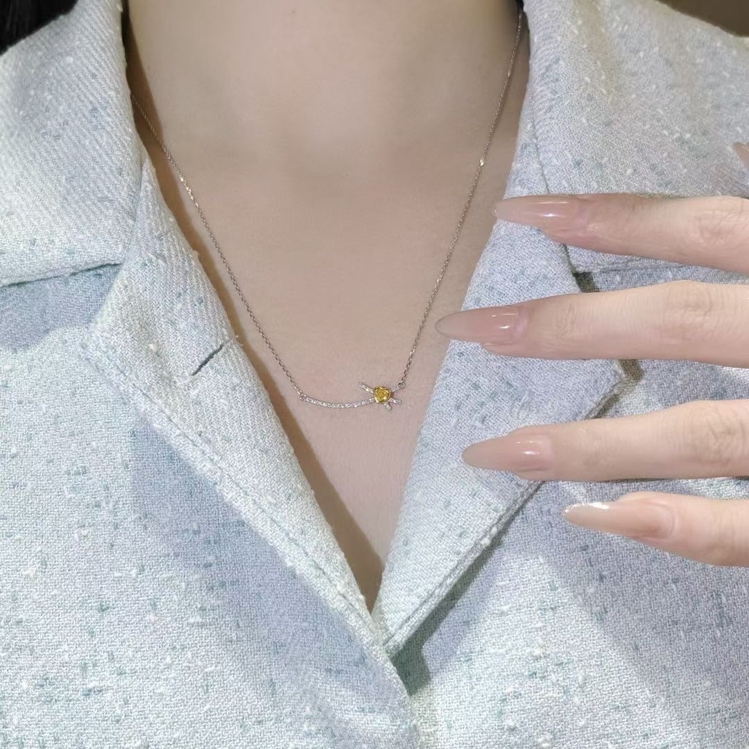 14k Gold 0.27 Ctw Natural Yellow Diamond & Diamond Necklace - 5