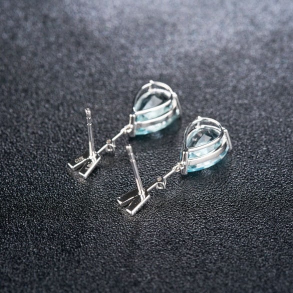 14k Gold 3.58 Ct Natural Aquamarine & Diamond Earrings - 4