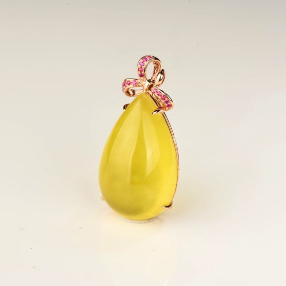 14k Gold 25.08 Ct Natural Prehnite & Ruby Pendant( Without Chain ) - 7