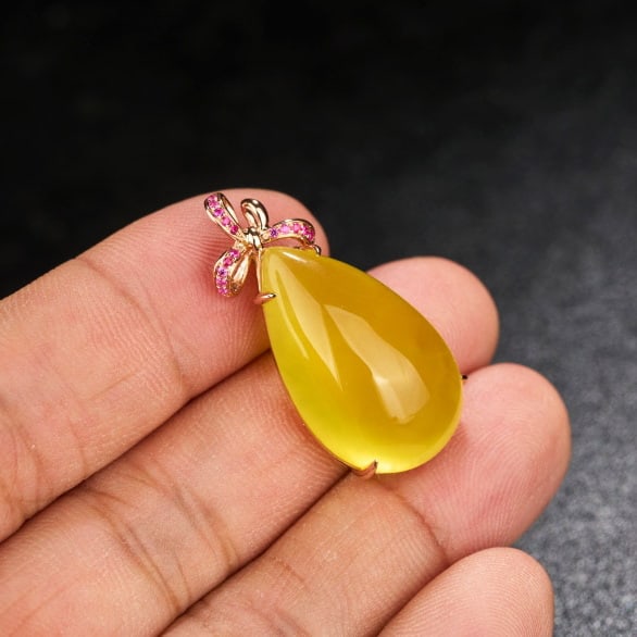 14k Gold 25.08 Ct Natural Prehnite & Ruby Pendant( Without Chain ) - 8