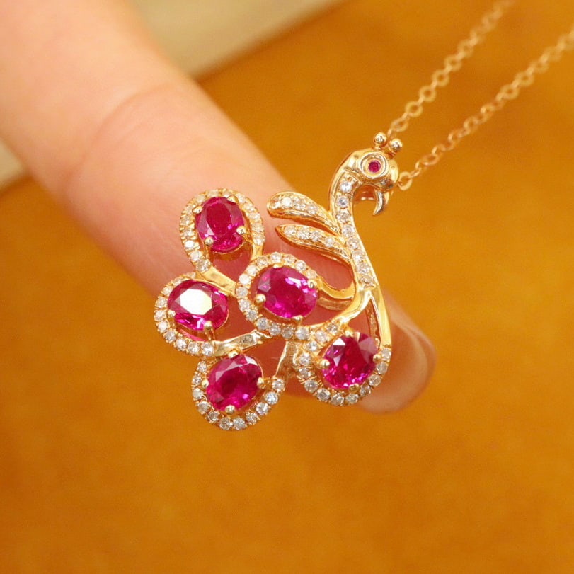 14k Gold 1.51 Ctw Natural Ruby & Diamond Pendant( Without Chain ) - 3
