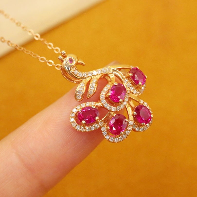 14k Gold 1.51 Ctw Natural Ruby & Diamond Pendant( Without Chain ) - 4