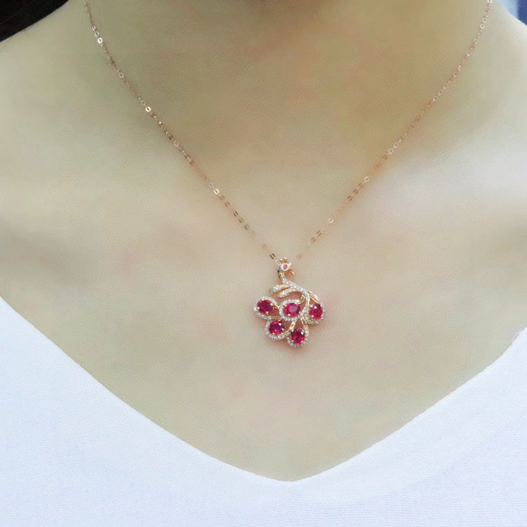 14k Gold 1.51 Ctw Natural Ruby & Diamond Pendant( Without Chain ) - 6