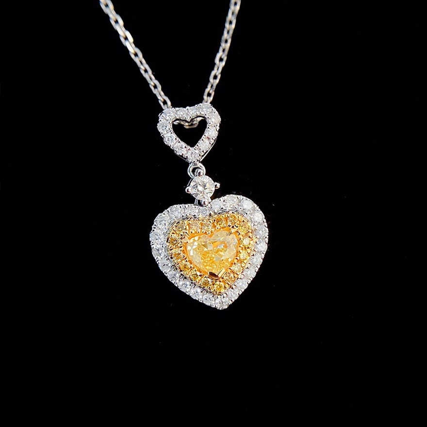 14k Gold 0.60 Ctw Natural Yellow Diamond & Diamond Pendant( Without Chain ) - 2