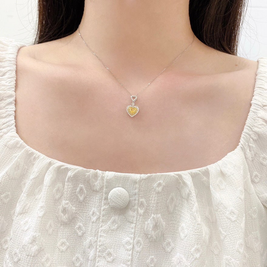 14k Gold 0.60 Ctw Natural Yellow Diamond & Diamond Pendant( Without Chain ) - 3