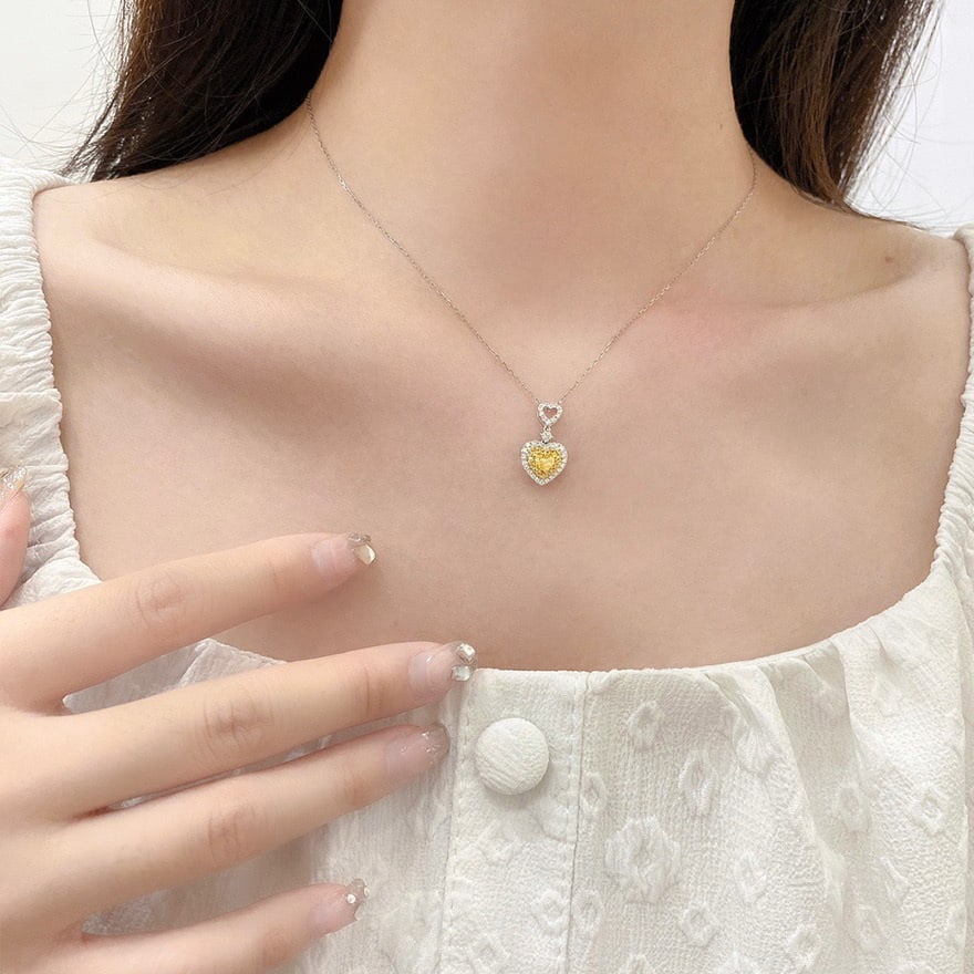 14k Gold 0.60 Ctw Natural Yellow Diamond & Diamond Pendant( Without Chain ) - 4