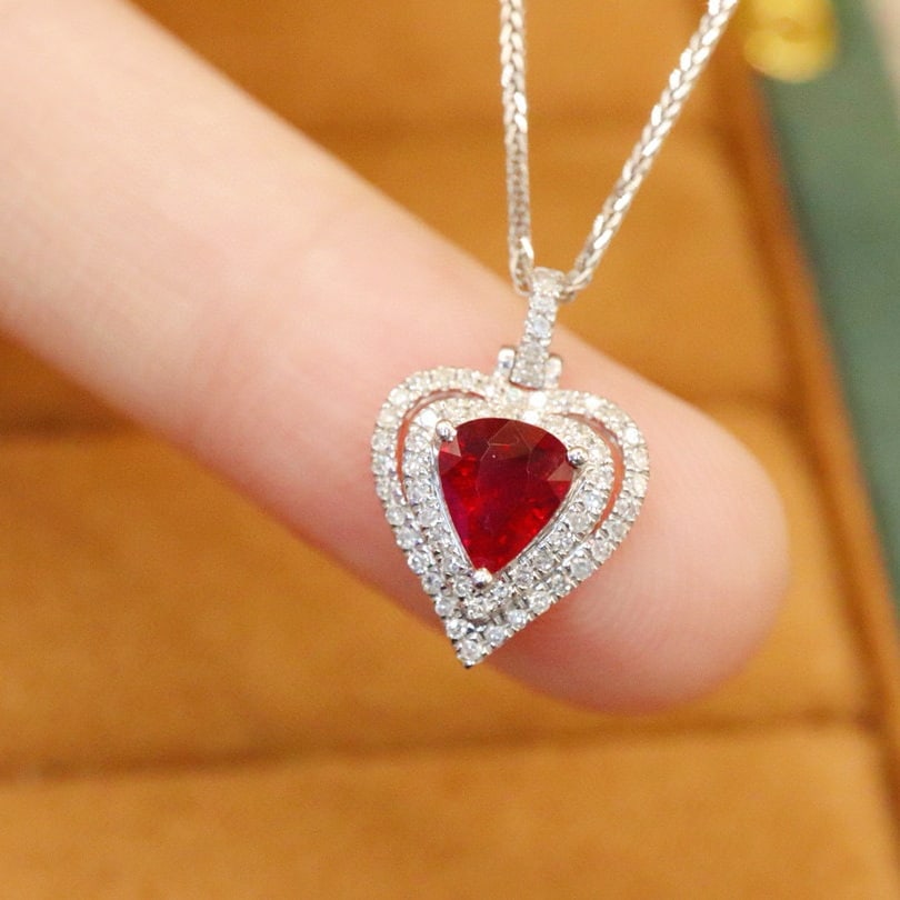 14k Gold 0.81 Ctw Natural Ruby & Diamond Pendant( Without Chain ) - 2