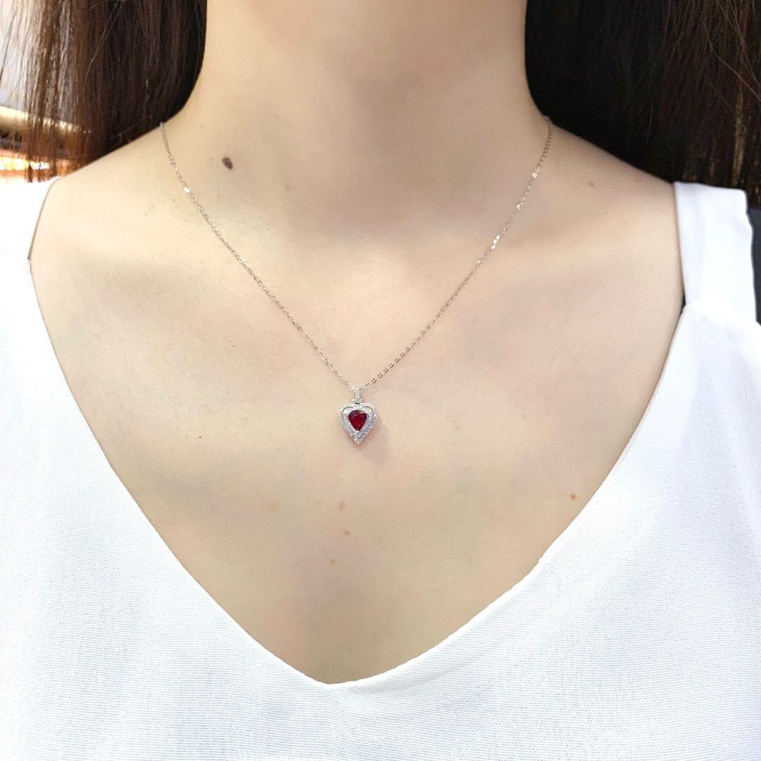 14k Gold 0.81 Ctw Natural Ruby & Diamond Pendant( Without Chain ) - 4