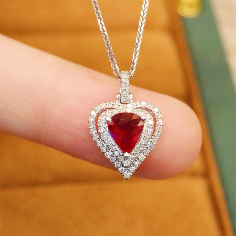 14k Gold 0.81 Ctw Natural Ruby & Diamond Pendant( Without Chain ) - 5
