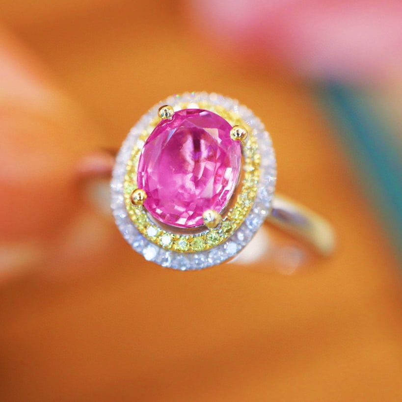14k Gold 1.51 Ctw Natural Padparadscha Sapphire & Diamond Ring - 3