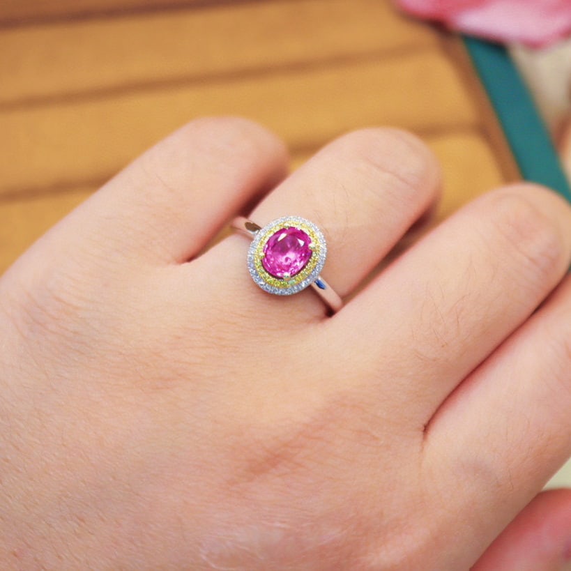 14k Gold 1.51 Ctw Natural Padparadscha Sapphire & Diamond Ring - 5