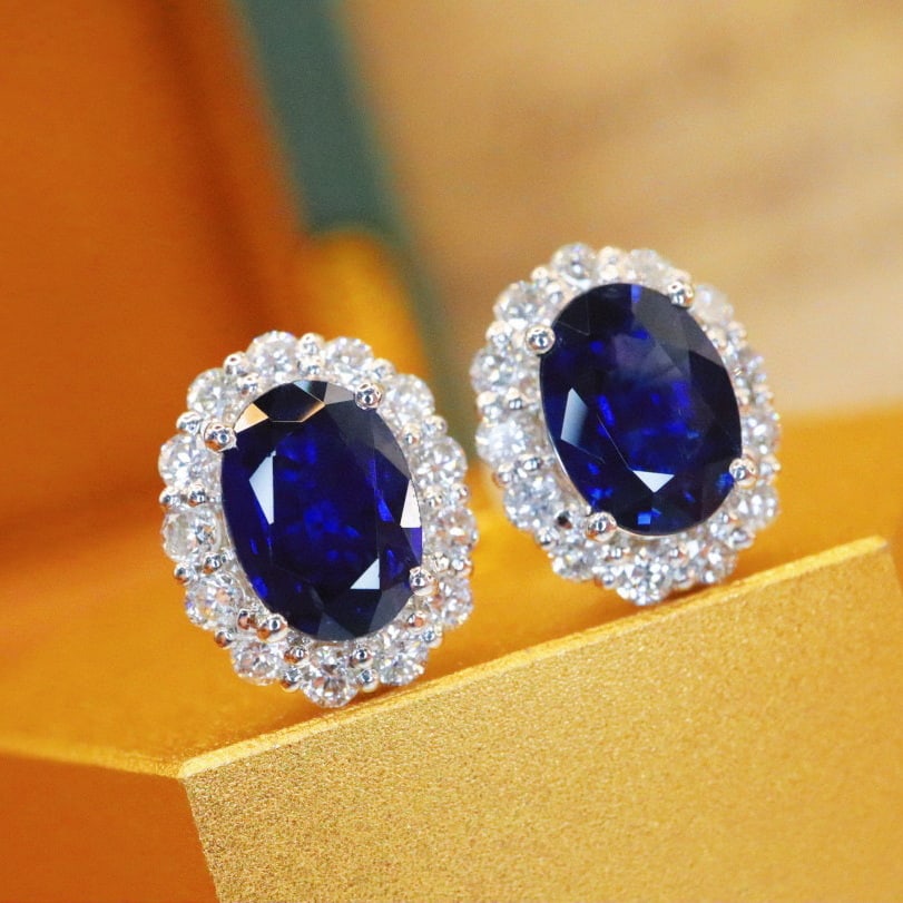 14k Gold 2.32 Ctw Natural Sapphire & Diamond Earrings - 2