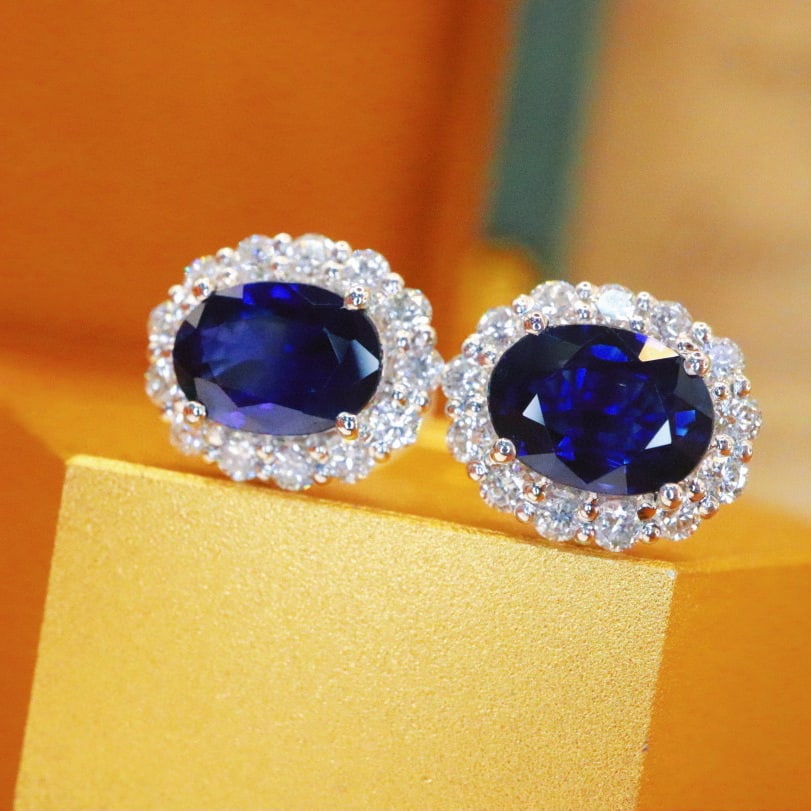 14k Gold 2.32 Ctw Natural Sapphire & Diamond Earrings - 3