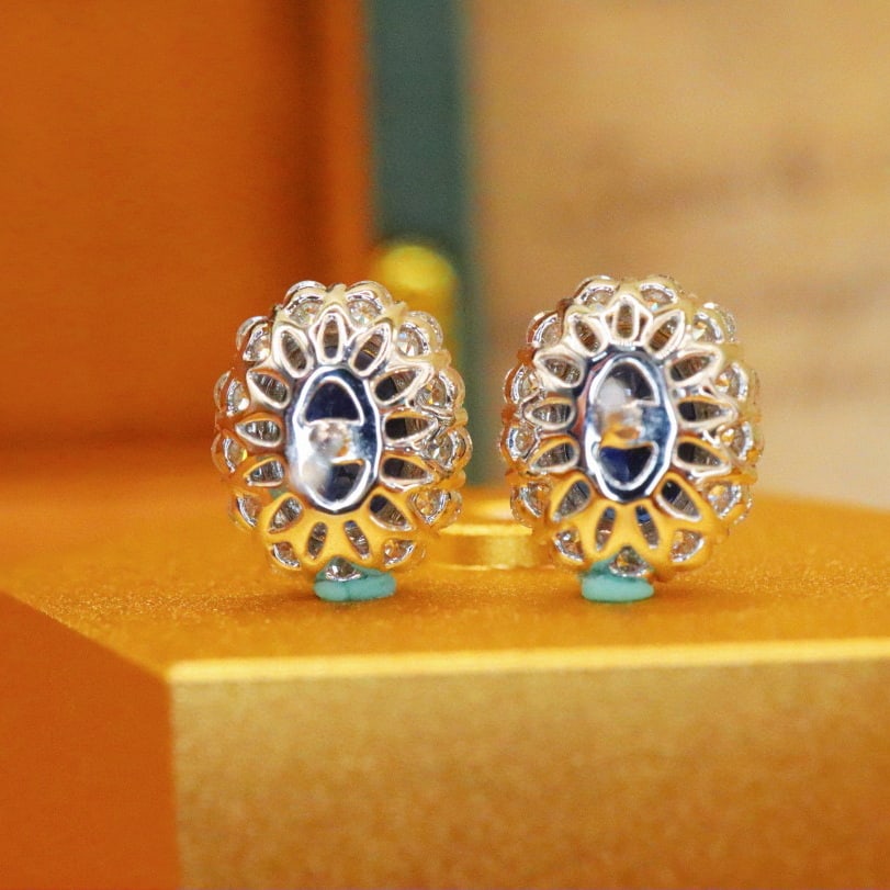 14k Gold 2.32 Ctw Natural Sapphire & Diamond Earrings - 4