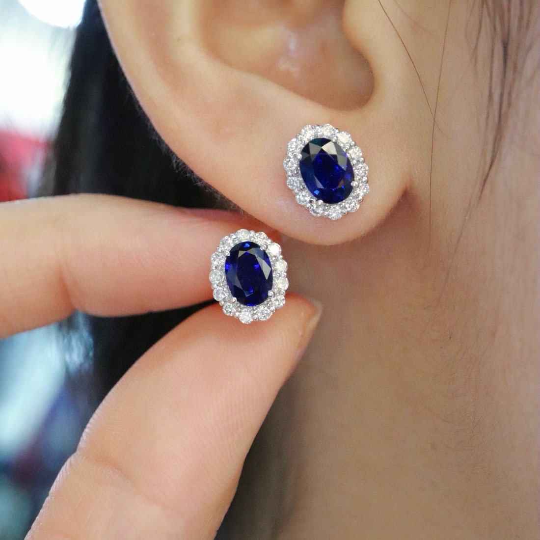 14k Gold 2.32 Ctw Natural Sapphire & Diamond Earrings - 5