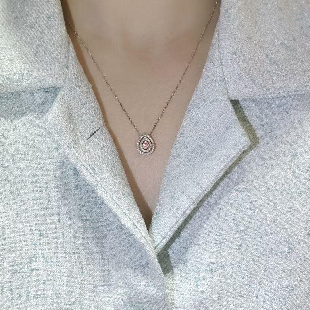 14k Gold 0.25 Ctw Natural Pink Diamond & Diamond Necklace - 3