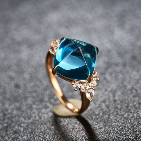 14k Gold 10.29 Ctw Natural Topaz & Sapphire Ring - 7