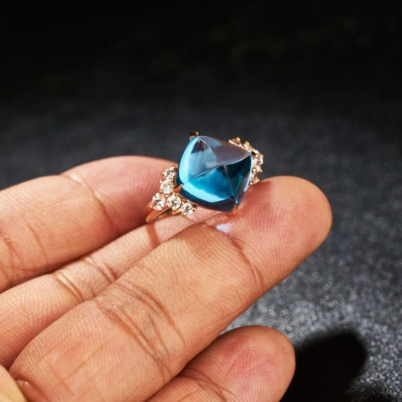 14k Gold 10.29 Ctw Natural Topaz & Sapphire Ring - 8