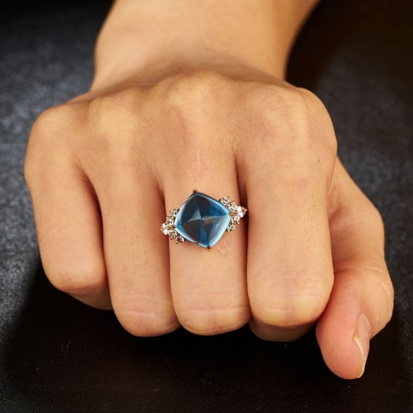 14k Gold 10.29 Ctw Natural Topaz & Sapphire Ring - 9