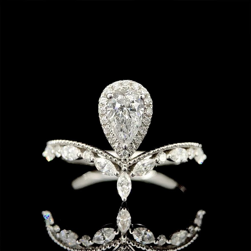 Gia Certified 14k Gold 0.50 Ct Natural J Vs2 Pear Diamond Ring: Ref:230972428 // gold content:14k gold // ring size:7. 25us // // main gemstone:diamond // certified:gia // shape:pear // carat weight:0. 50ct // clarity grade:vs2 // color:j // treatment:natural //