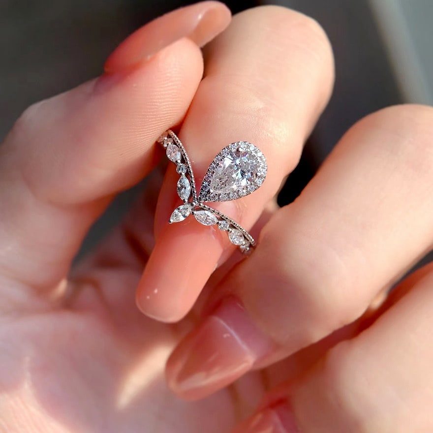 Gia Certified 14k Gold 0.50 Ct Natural J Vs2 Pear Diamond Ring - 4