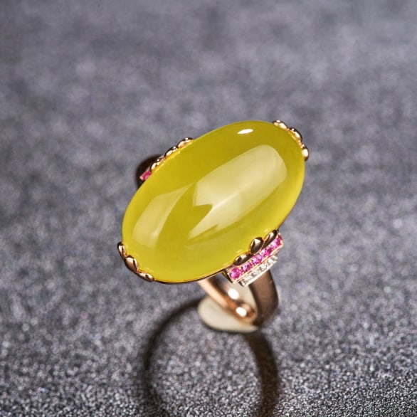 14k Gold 15.1 Ct Natural Prehnite & Ruby & Diamond Ring - 5