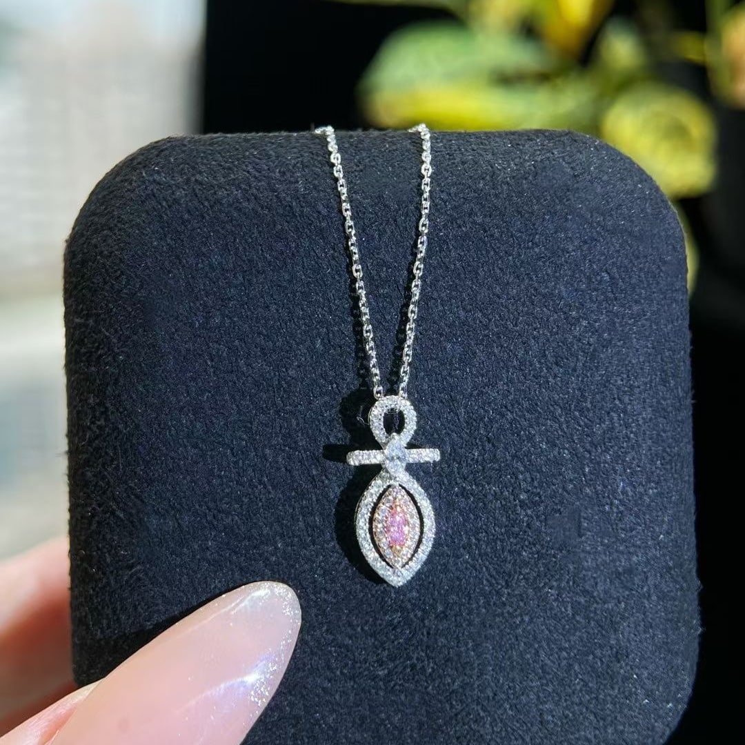 14k Gold 0.20 Ctw Natural Pink Diamond & Diamond Necklace: Ref:230972434 // gold content:14k gold // main gemstone:pink diamond // shape:marquise // carat weight:0. 04ct // color:pink // treatment:natural // // adjacent gemstone 2 : diamond // shape:multiply 