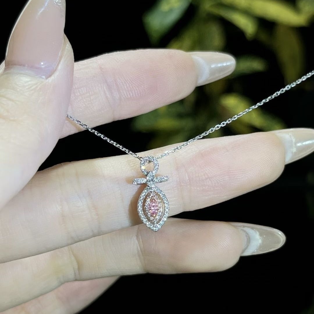 14k Gold 0.20 Ctw Natural Pink Diamond & Diamond Necklace - 2
