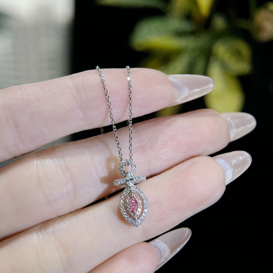 14k Gold 0.20 Ctw Natural Pink Diamond & Diamond Necklace - 3