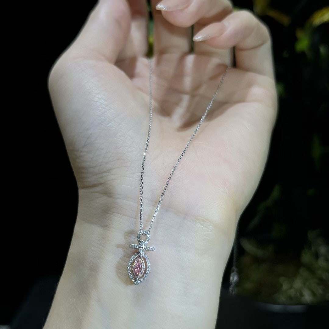14k Gold 0.20 Ctw Natural Pink Diamond & Diamond Necklace - 4