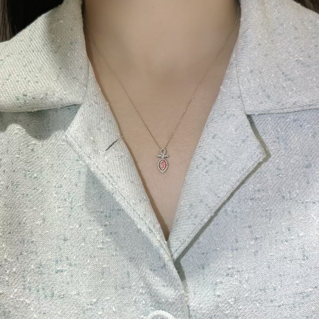 14k Gold 0.20 Ctw Natural Pink Diamond & Diamond Necklace - 5