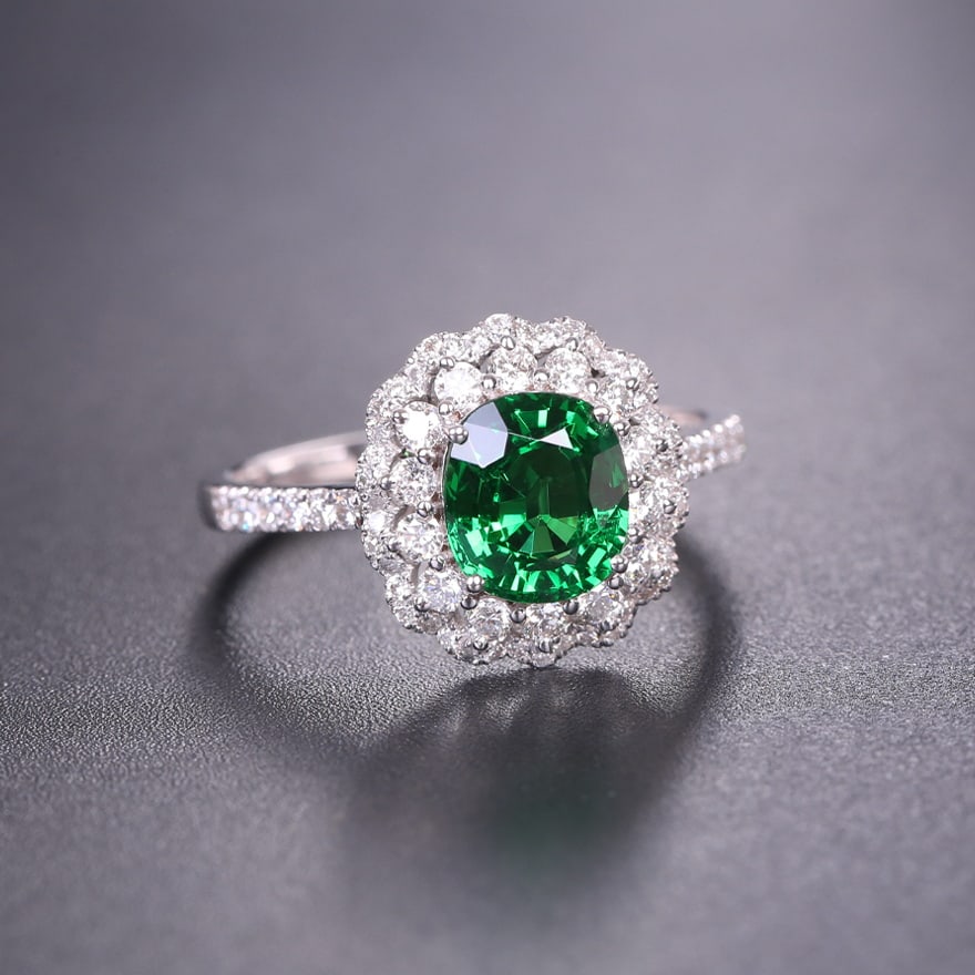 14k Gold 2.12 Ctw Vivid Green Natural Tsavorite & Diamond Ring - 3