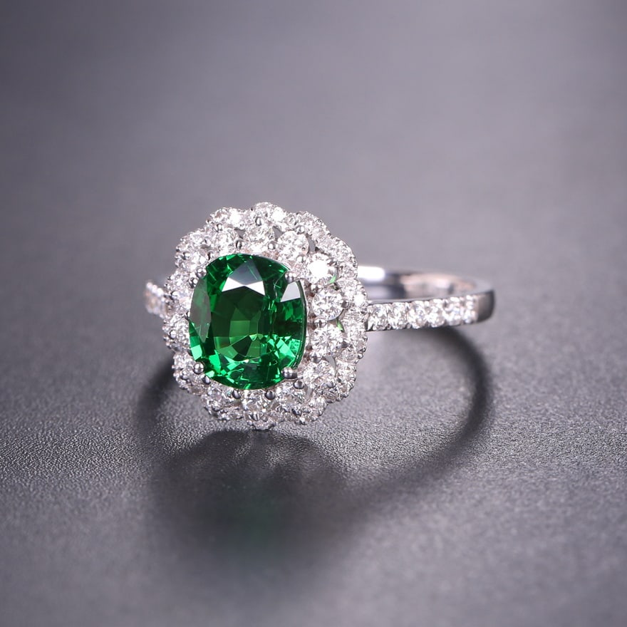 14k Gold 2.12 Ctw Vivid Green Natural Tsavorite & Diamond Ring - 4
