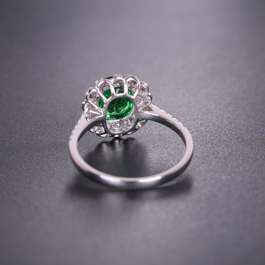 14k Gold 2.12 Ctw Vivid Green Natural Tsavorite & Diamond Ring - 6