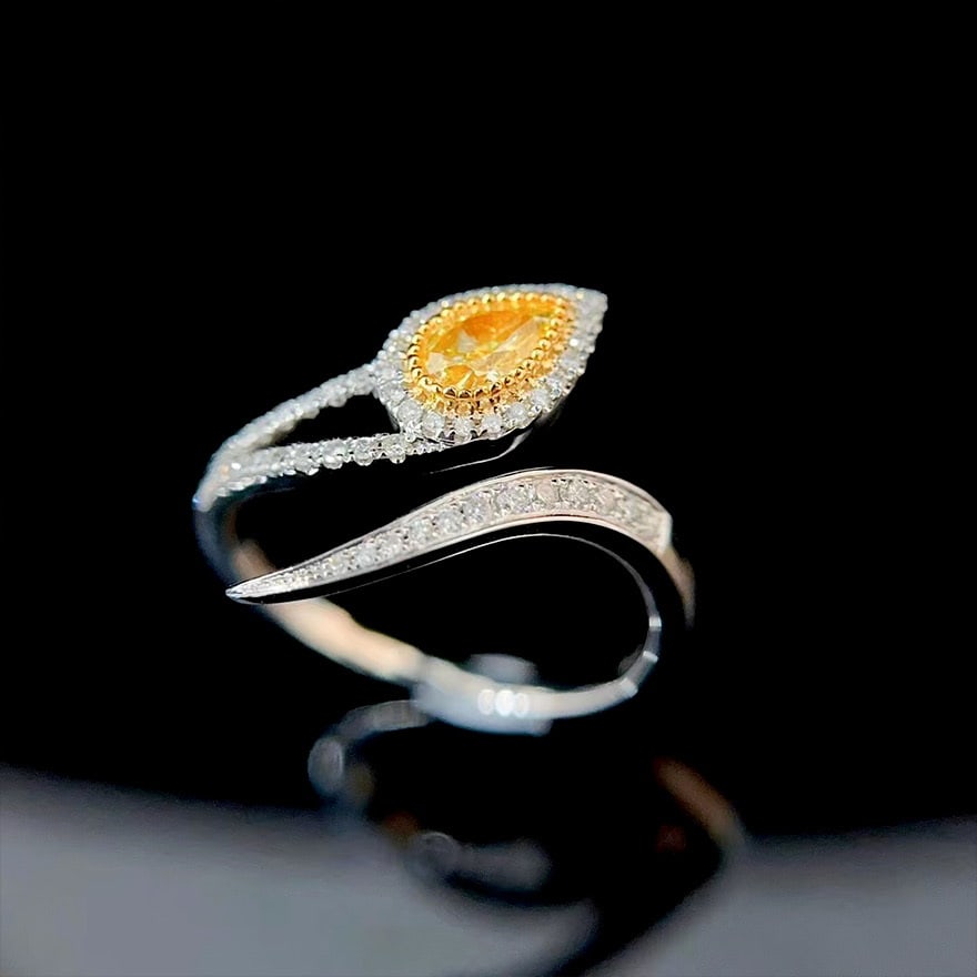 14k Gold 0.52 Ctw Natural Yellow Diamond & Diamond Ring - 3