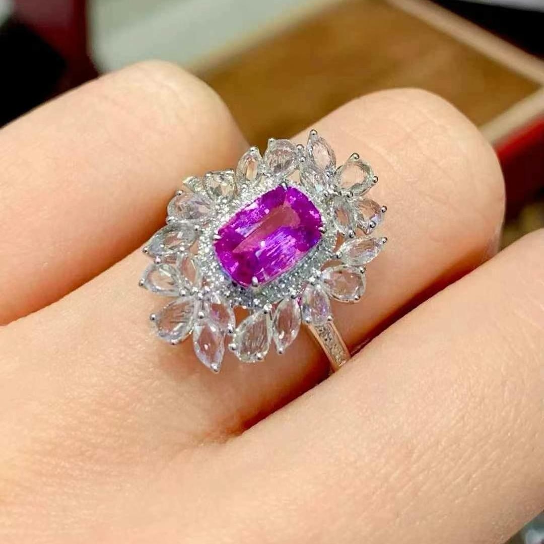 14k Gold 1.2 Ct Natural Sapphire & Diamond & Sapphire Ring - 3