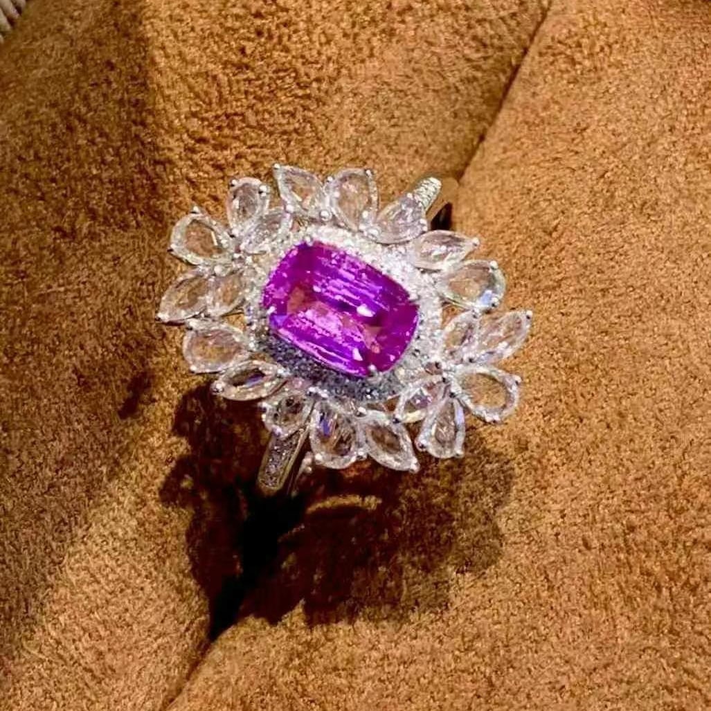 14k Gold 1.2 Ct Natural Sapphire & Diamond & Sapphire Ring - 4