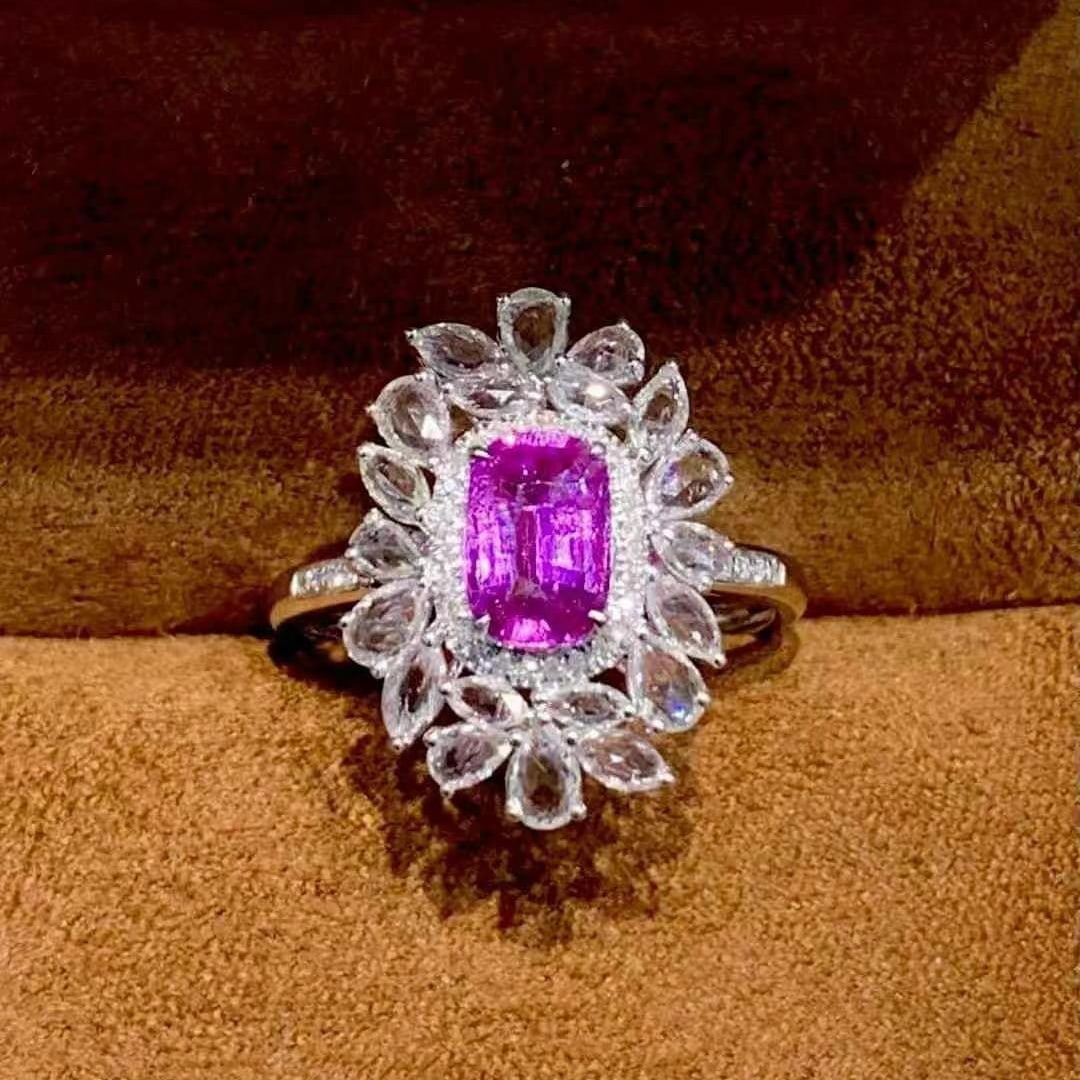 14k Gold 1.2 Ct Natural Sapphire & Diamond & Sapphire Ring - 5