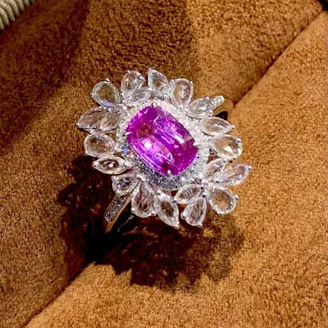 14k Gold 1.2 Ct Natural Sapphire & Diamond & Sapphire Ring - 6