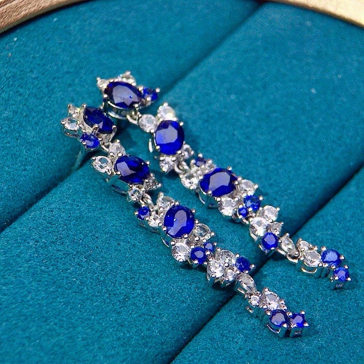 14k Gold 4.04 Ctw Natural Sapphire & Sapphire Earrings - 2