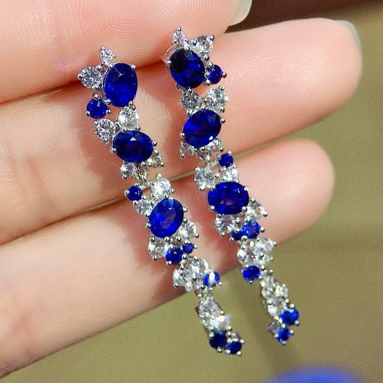 14k Gold 4.04 Ctw Natural Sapphire & Sapphire Earrings - 3