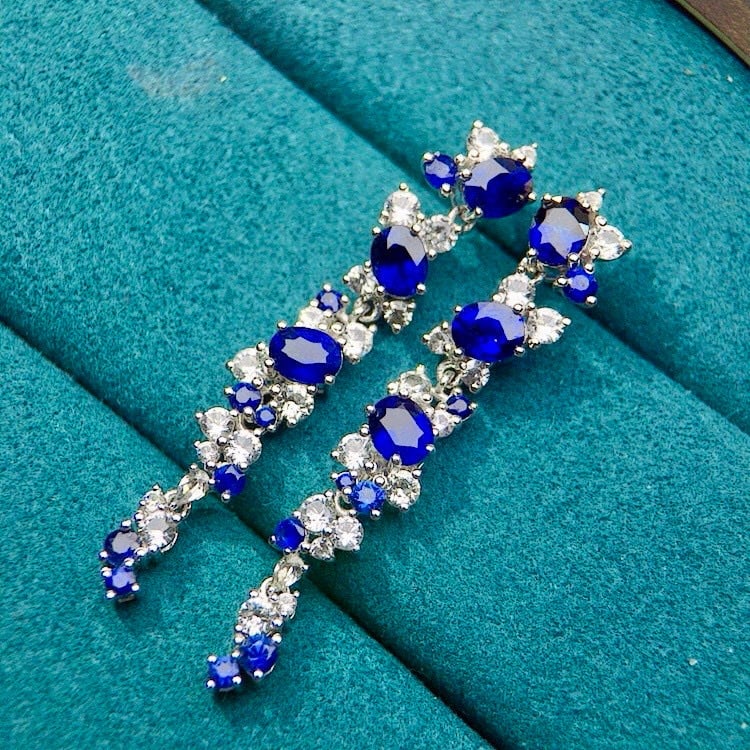 14k Gold 4.04 Ctw Natural Sapphire & Sapphire Earrings - 5