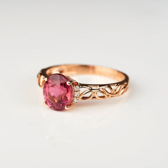 14k Gold 1.82 Ct Natural Tourmaline & Diamond Ring - 6