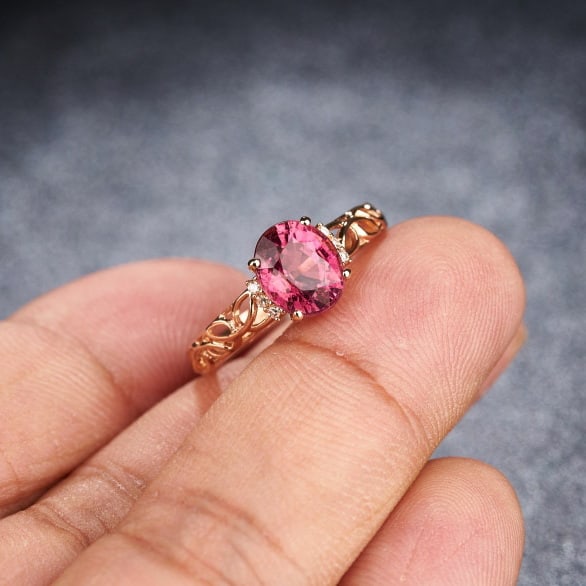 14k Gold 1.82 Ct Natural Tourmaline & Diamond Ring - 7
